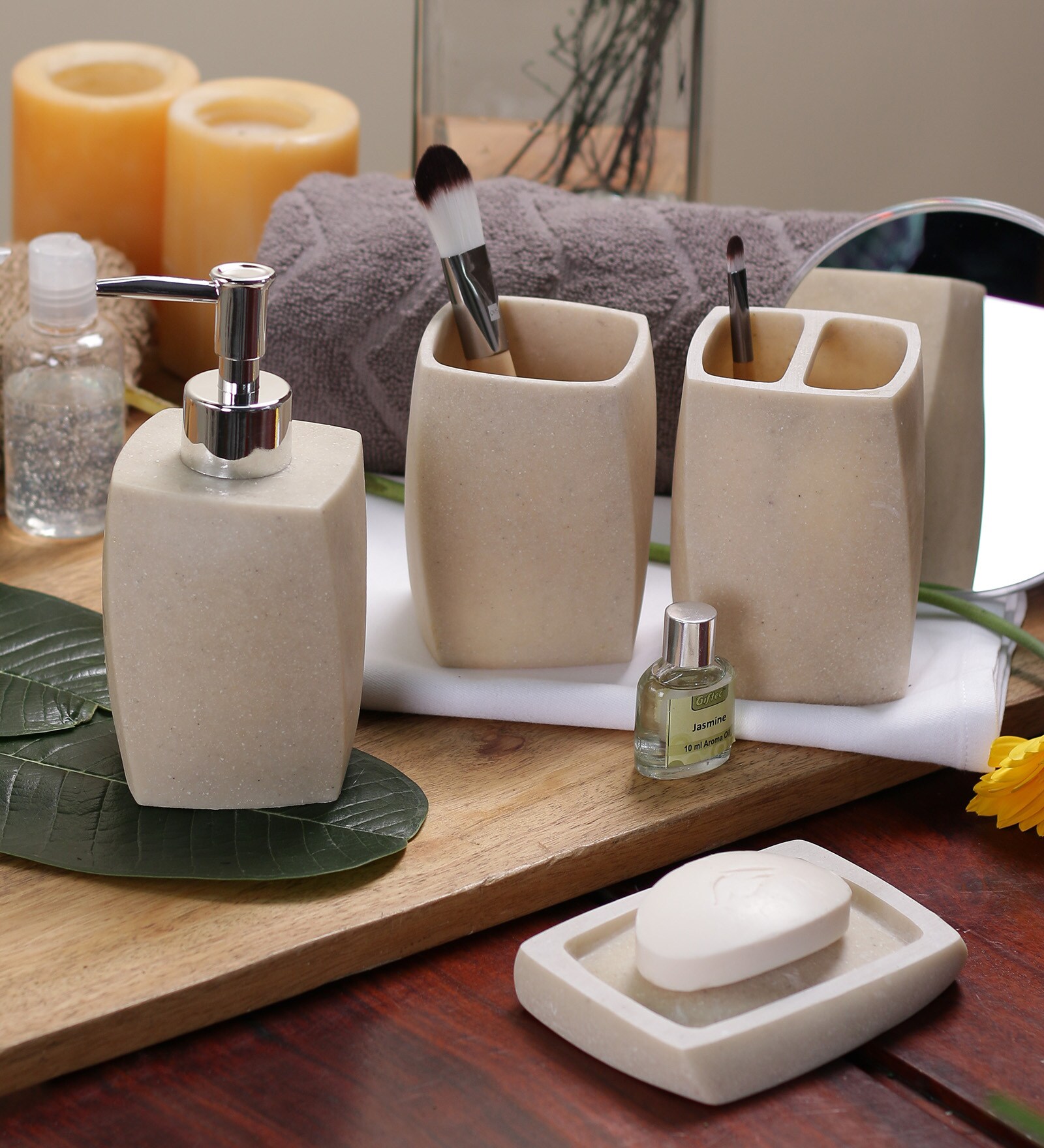 Buy SS Silverware Cream Ceramic Bathroom Accessories Set of 4 Online