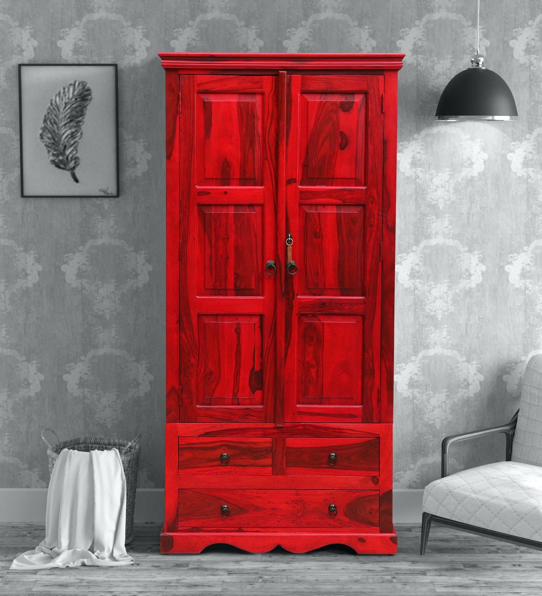 Buy Stafford Sheesham Wood 2 Door Wardrobe in Spicy Red Finish Online 2 Door Wardrobes