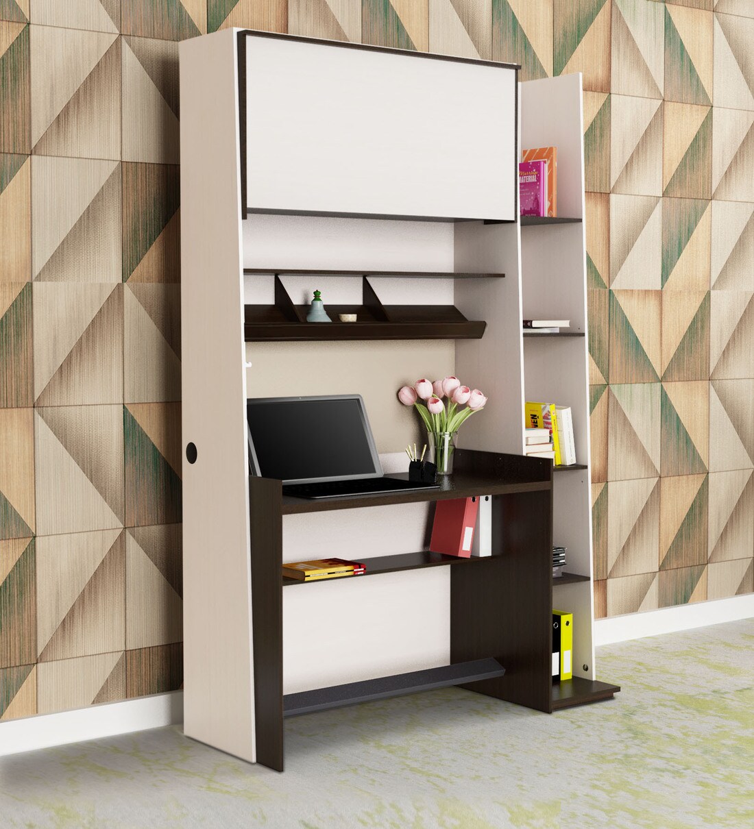 Buy Stalwart Study Table in Walnut Finish by HomeTown Online Hutch