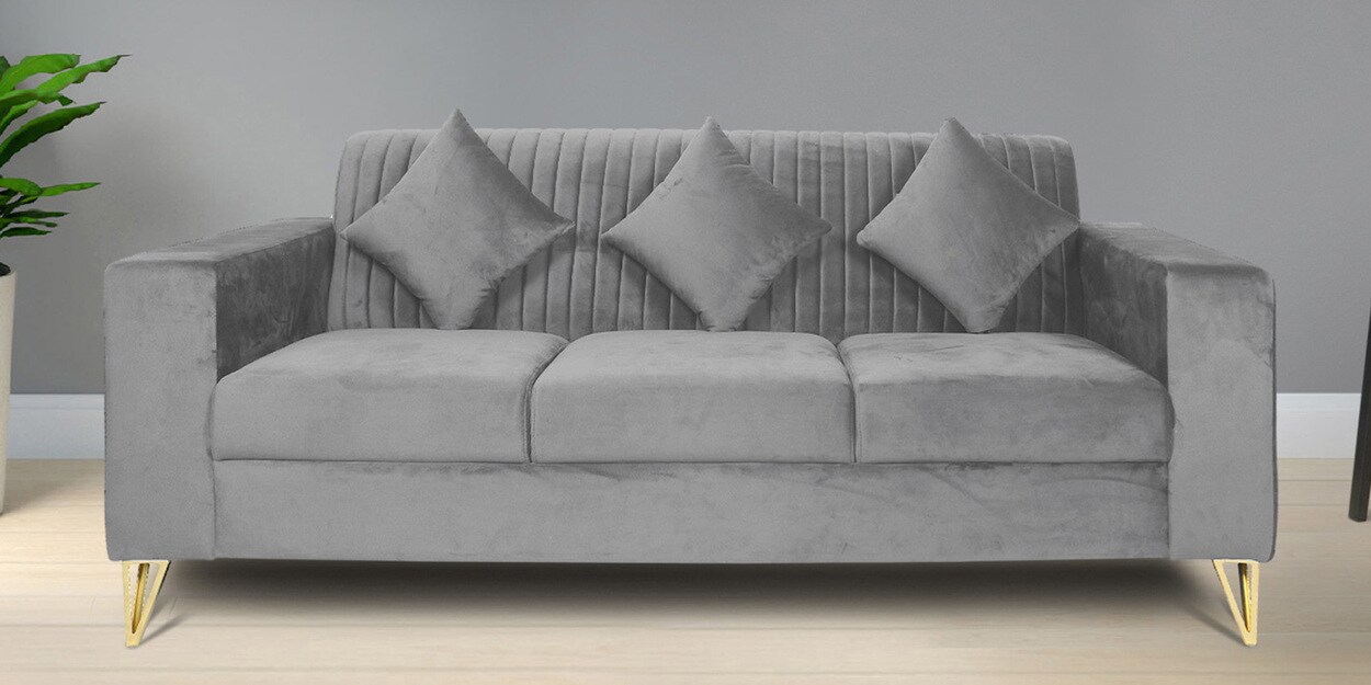 Buy Stockholm Velvet 3 Seater Sofa In Grey Colour at 24% OFF by Couchly ...