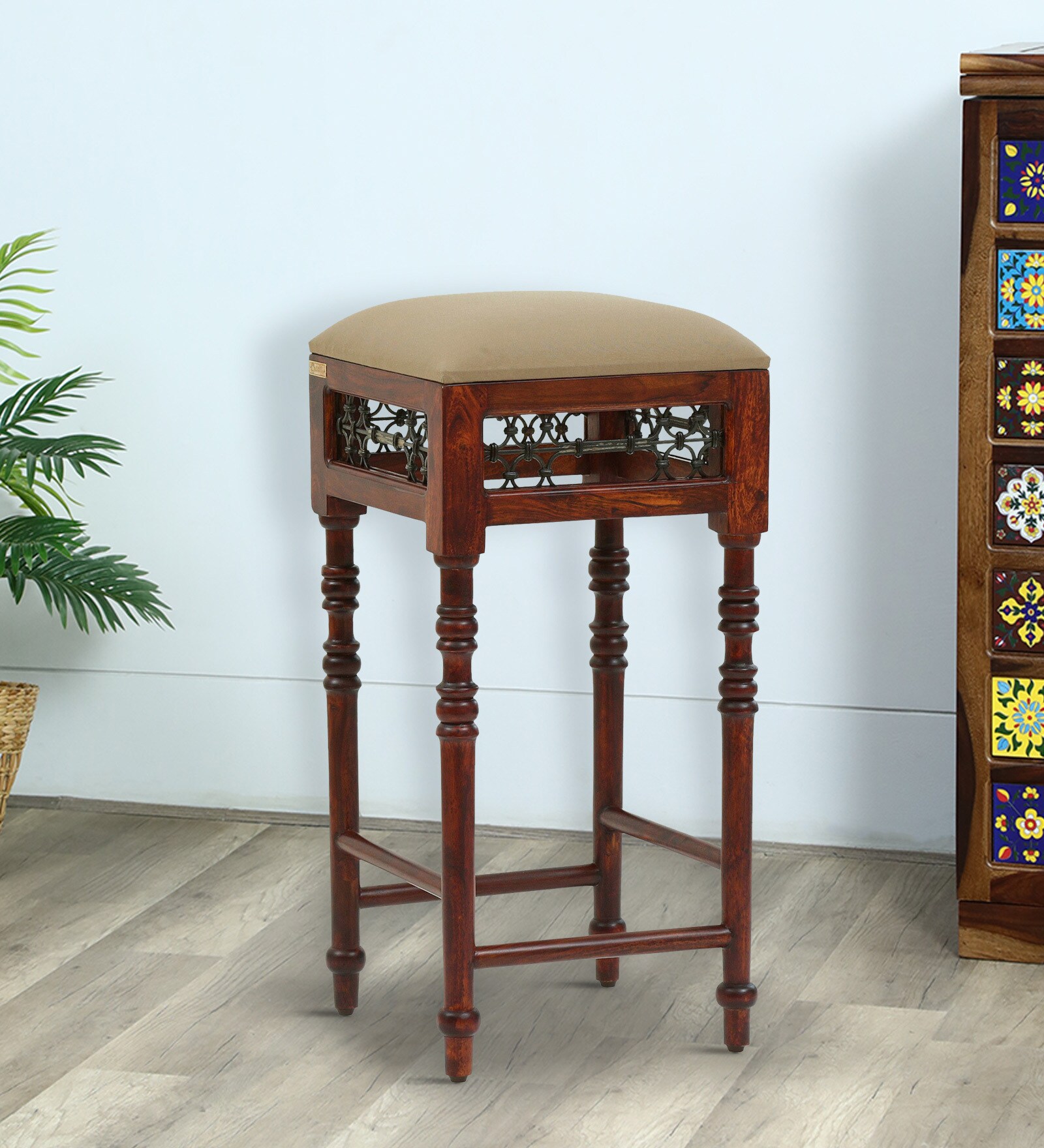 Buy Stafford Sheesham Wood Bar Stool In Honey Oak Finish at 18 OFF by