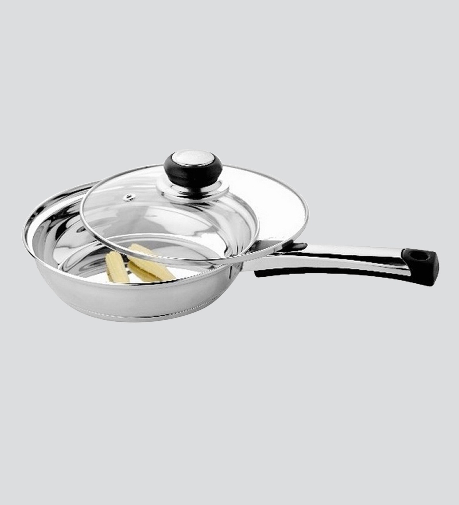 Buy Stainless Steel 1 Ltr American Frying Pan with Lid by Steelcraft Online Frying & Tadka
