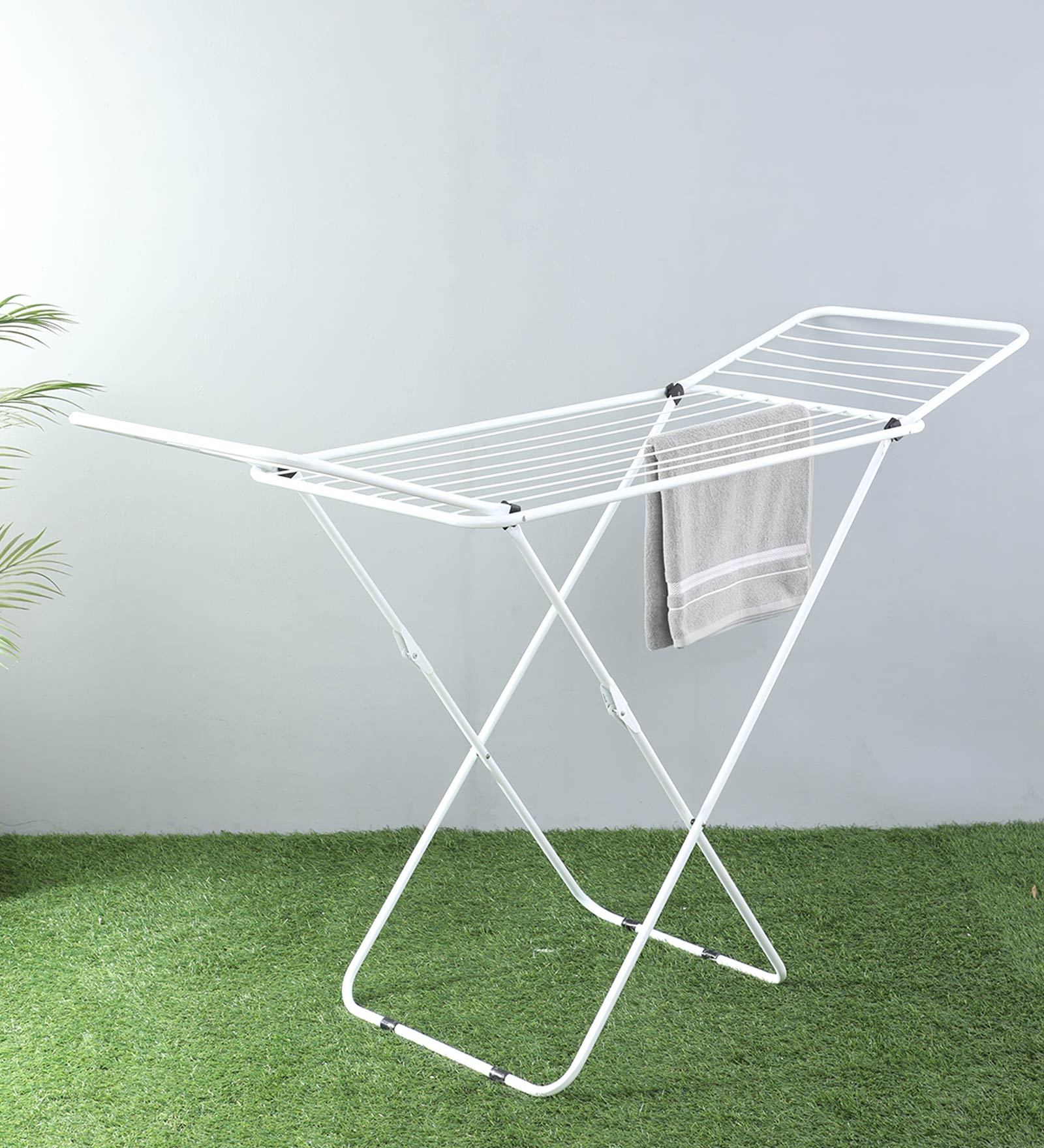 Buy Steel Floor Rested Cloth Drying Stand (Length 71 Inches) By Rishan