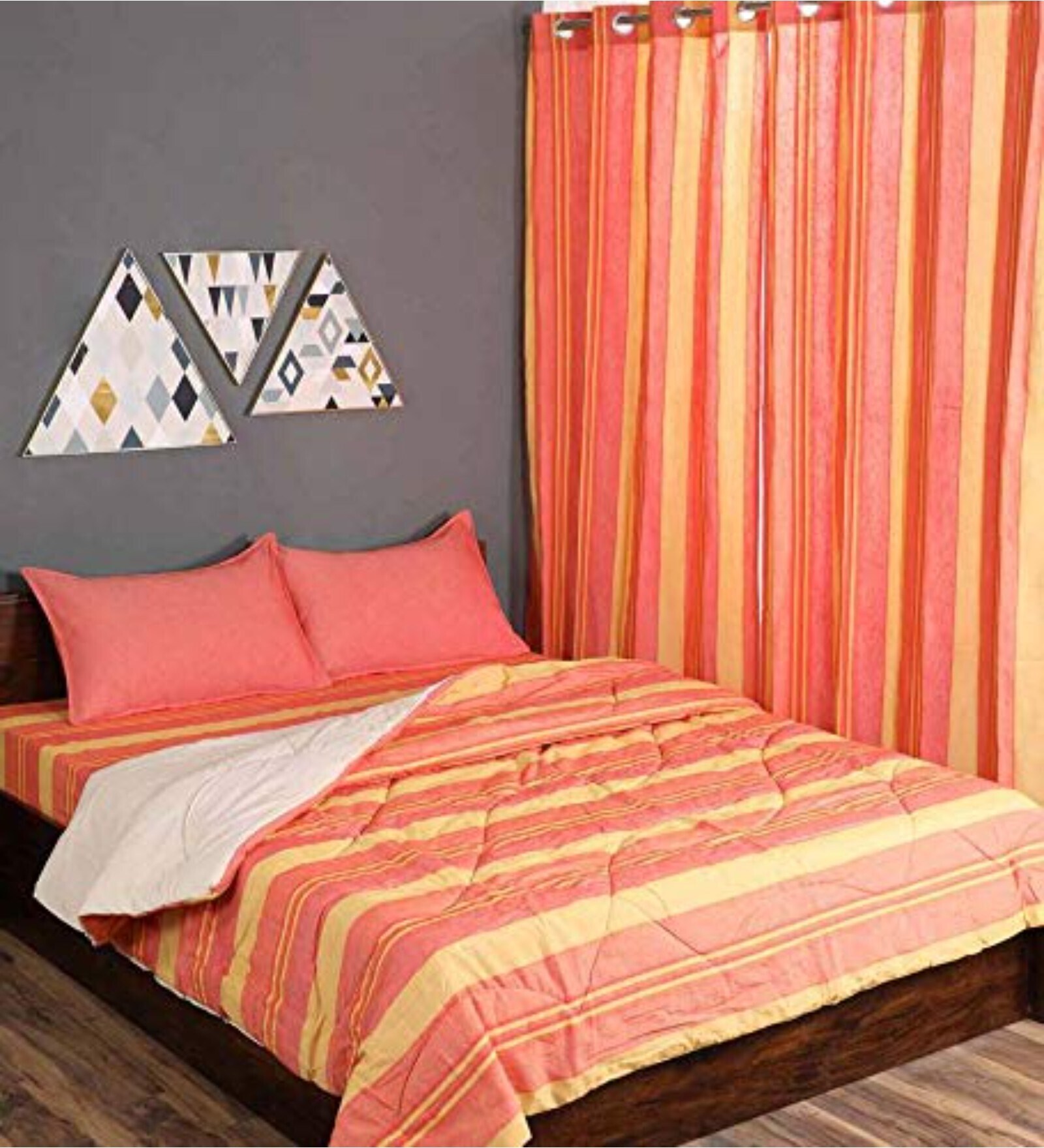 Buy Orange Striped 210 TC Cotton (Set of 6) Double Bed Bedding Sets by Saral Home Online