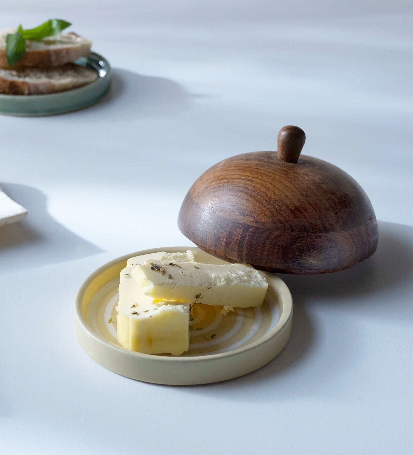 Buy Stripped Cream & Brown Ceramic Butter Dish Online Serving Dishes