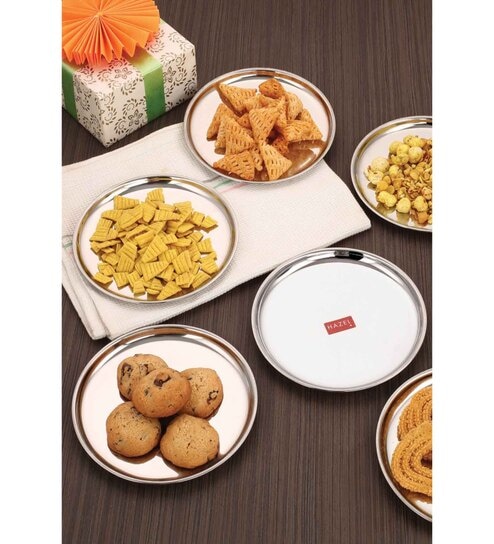 (Set of 4) Glossy Finish Stainless Steel Mirror Finish Quarter Plates