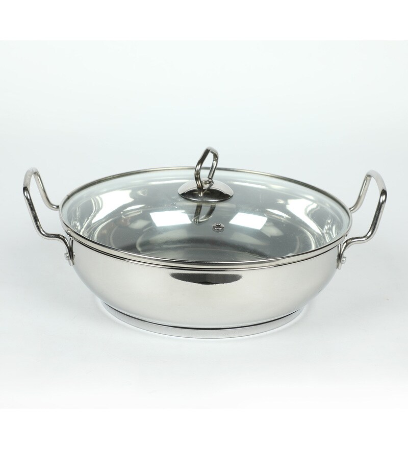 Buy 24 cm Stainless Steel Induction Base Kadai with Lid Online Kadais