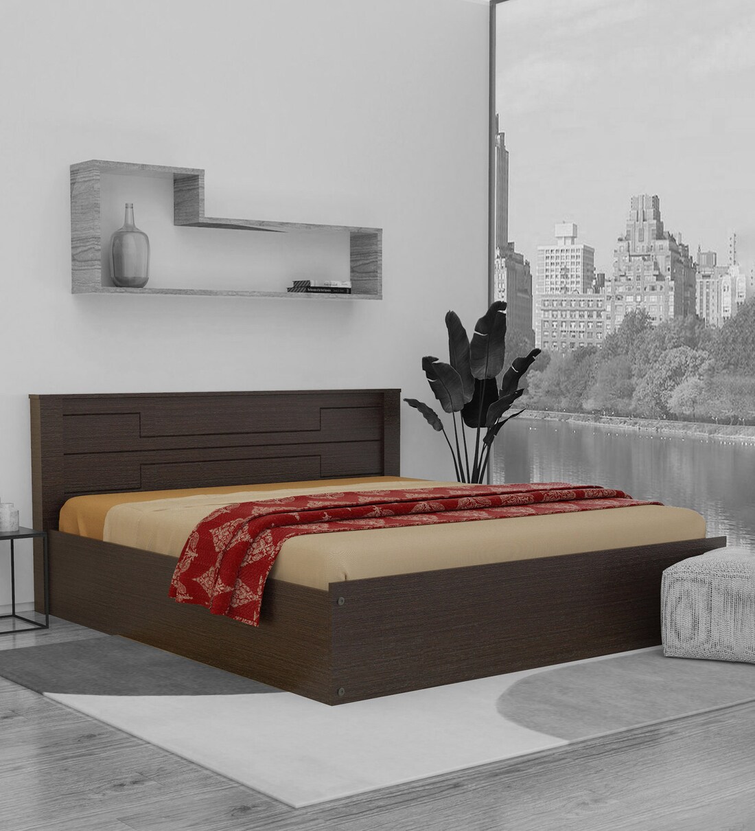 Buy Taygete Solid Wood King Size Bed in Wenge Finish with Box Storage
