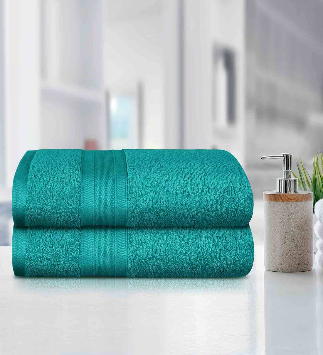 Buy Teal 500 GSM 100 Cotton Bath Towel (Set of 2) by Trident at 40