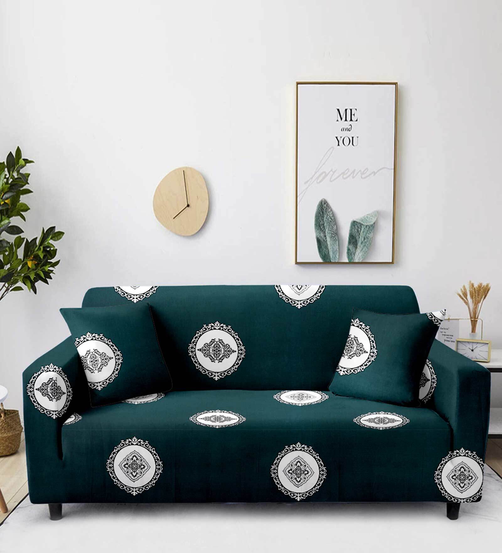 Buy Teal Traditional Polyester 73x57 Inches 2 Seater Sofa Cover by