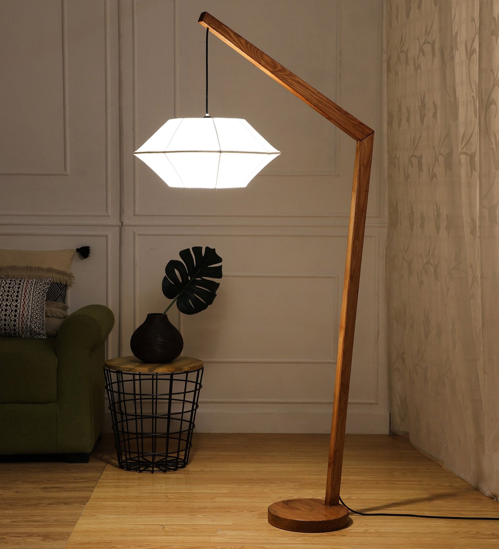 Buy Castle White Cotton Shade Novelty Floor Lamp With Wood Base By The