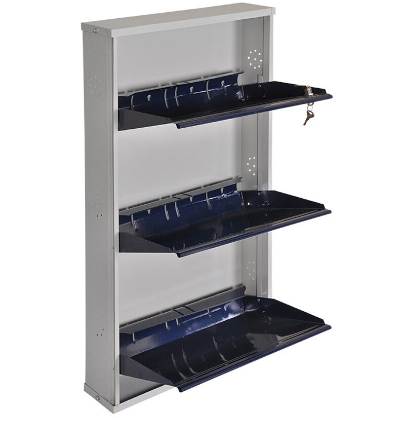 Buy Three Door Metal Shoe Rack Blue colour by FurnitureKraft Online - Metal Shoe Racks - Shoe 