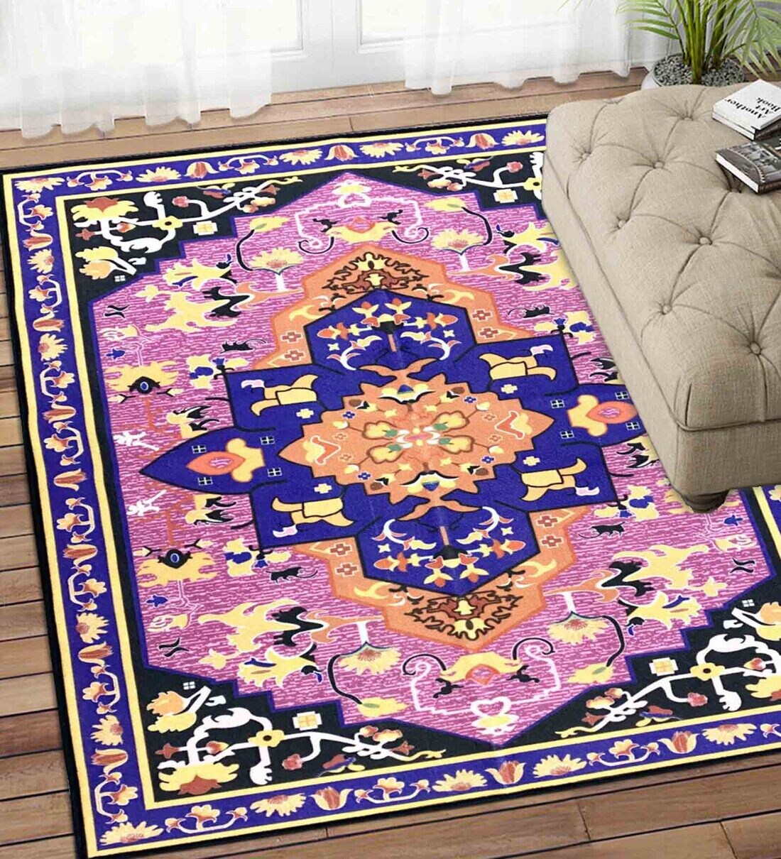 Buy Purple Persian Polyester 3 ft x 5 ft Machine Made Carpet by Status