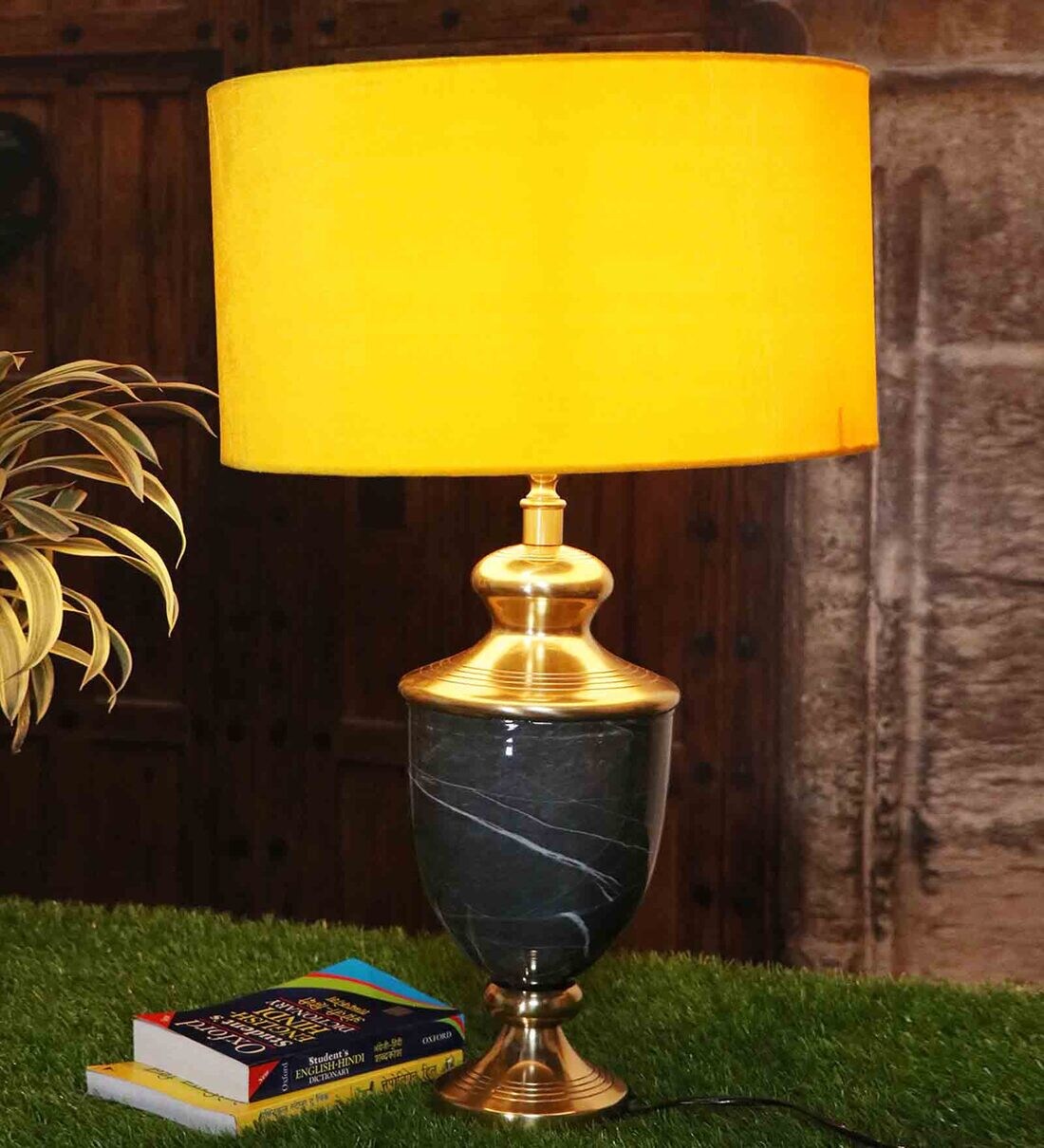 Buy Troffy Black Table Lamp with Drum shaped Canary Lampshade by Black