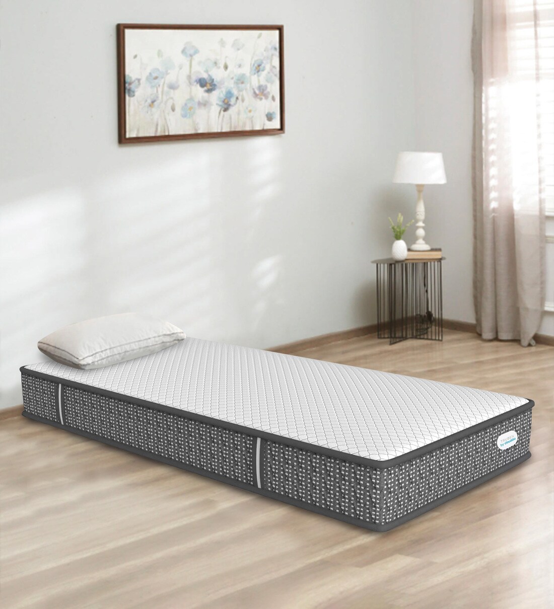 Truben 6 inch Pocketed Spring Single Size Floor Bed Mattress in White & Black Colour,