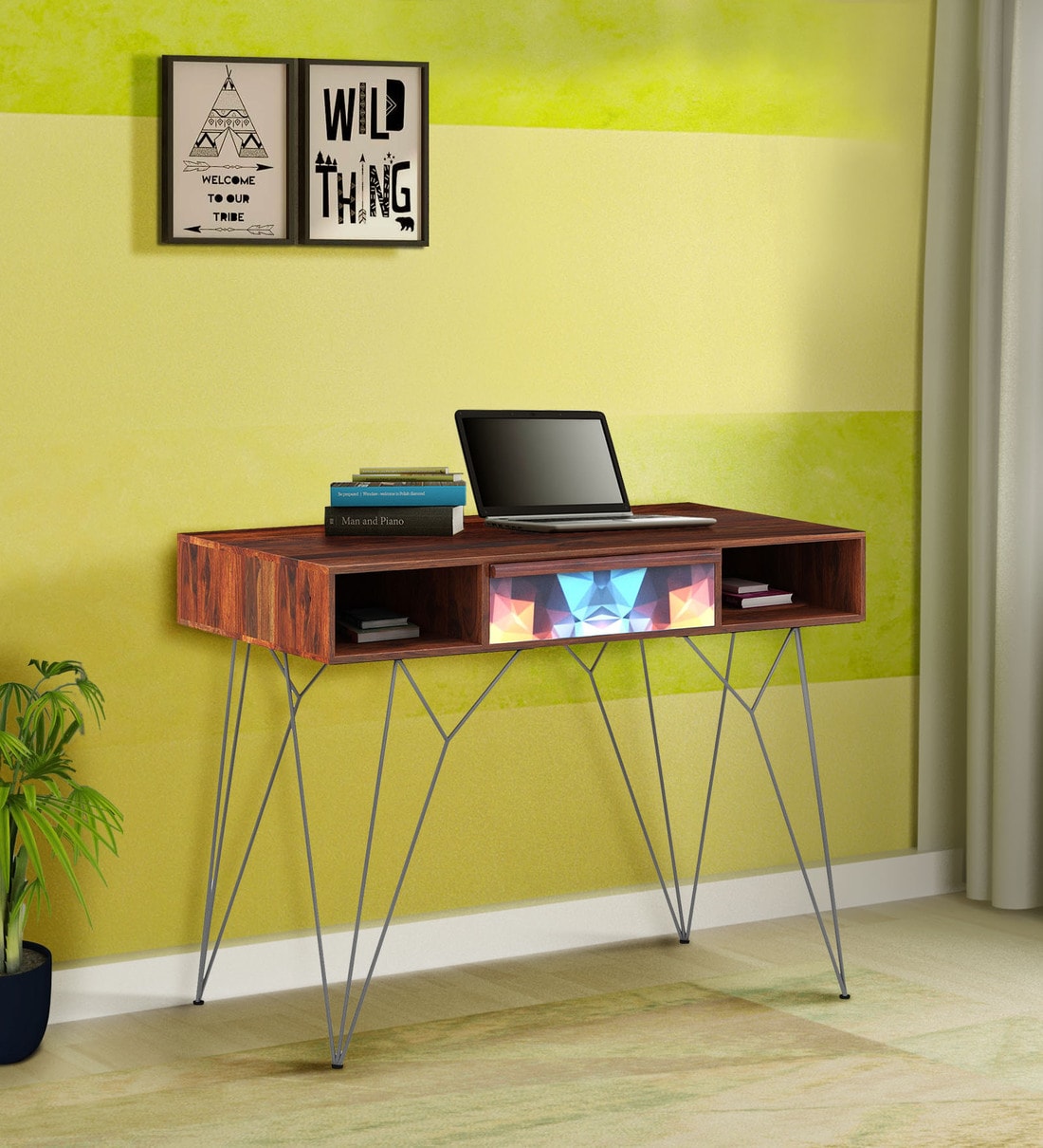 Buy Trussel Solid Wood Study Table in Premium Acacia Finish Online