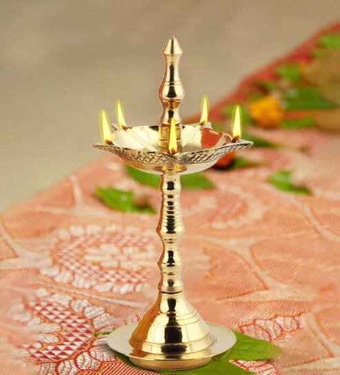 Traditional 7 Inch Brass Pooja Diya (Gold)