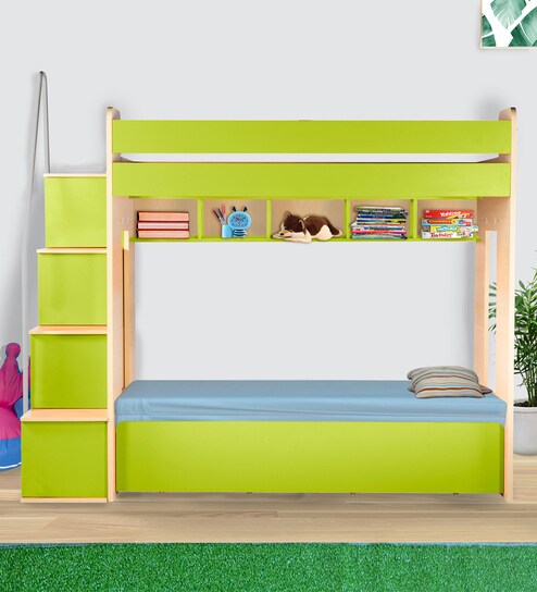 Buy Multi Flexi Bunk Bed in Green Colour with sofa cum bed & Hydraulic ...