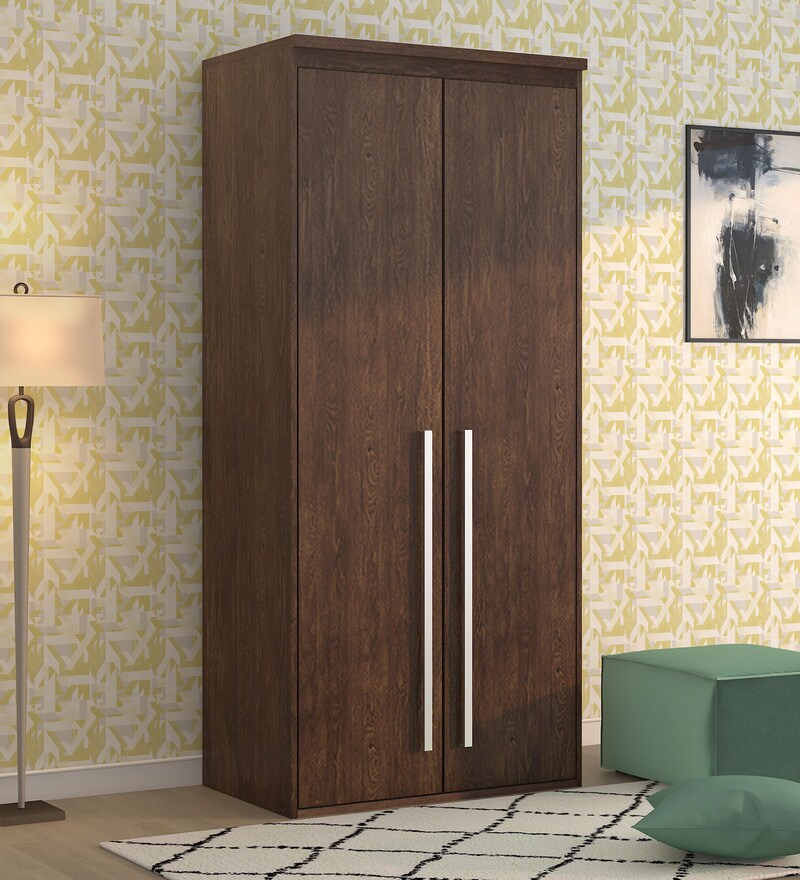 Buy Sugi Two Door Corner Wardrobe In Nature Brown Finish By