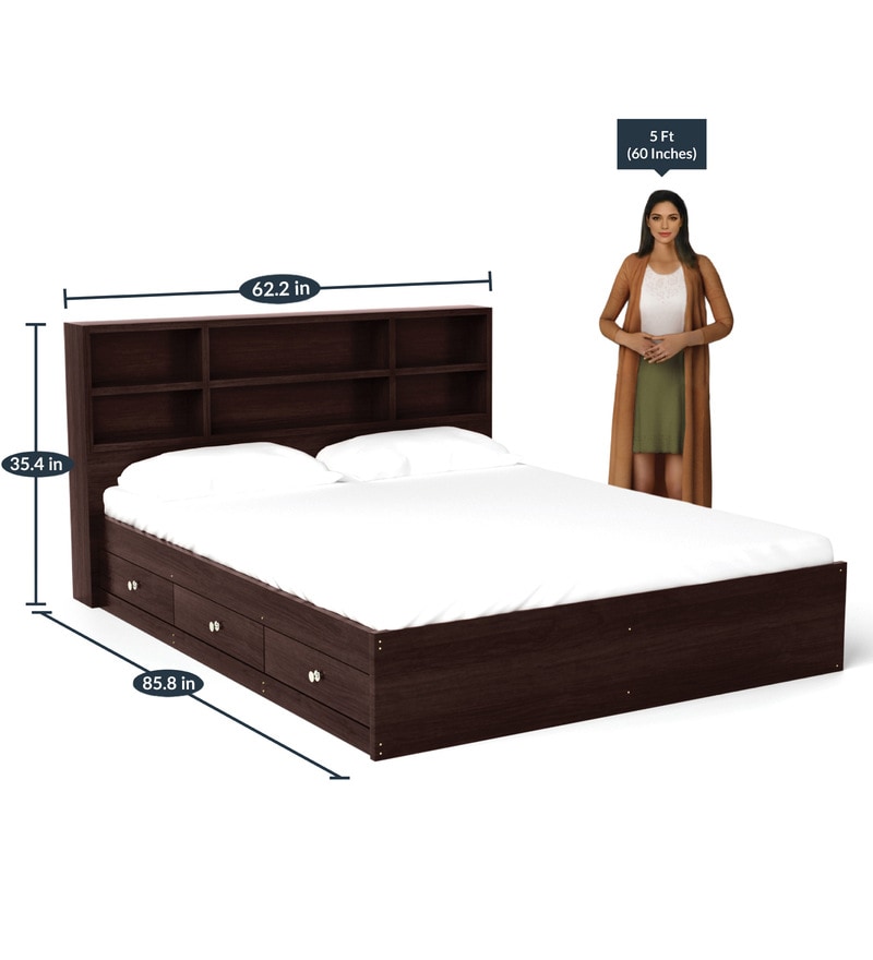 Buy Tsukiko Queen Size Bed With Storage In Wenge Finish By Mintwud