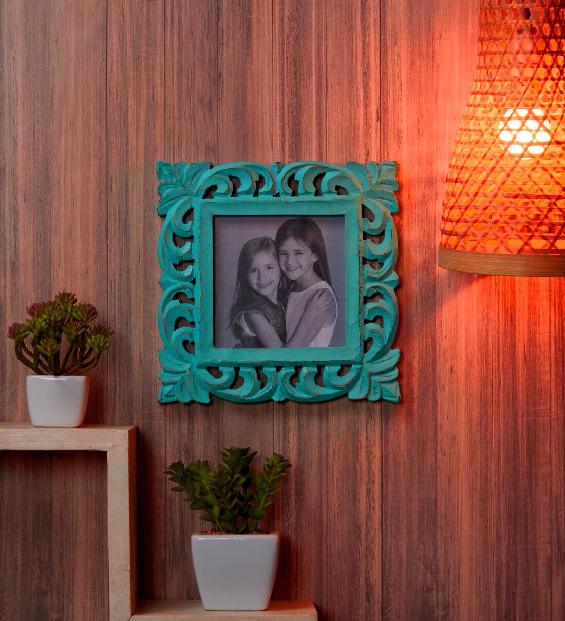 Buy Turquoise Engineered Wood Wall Wooden Carved Square Photo Frame by