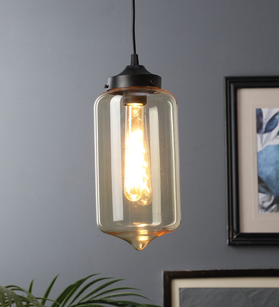 Buy Krypto Blue Glass Hanging Light by TUNEHOME Online Cylindrical