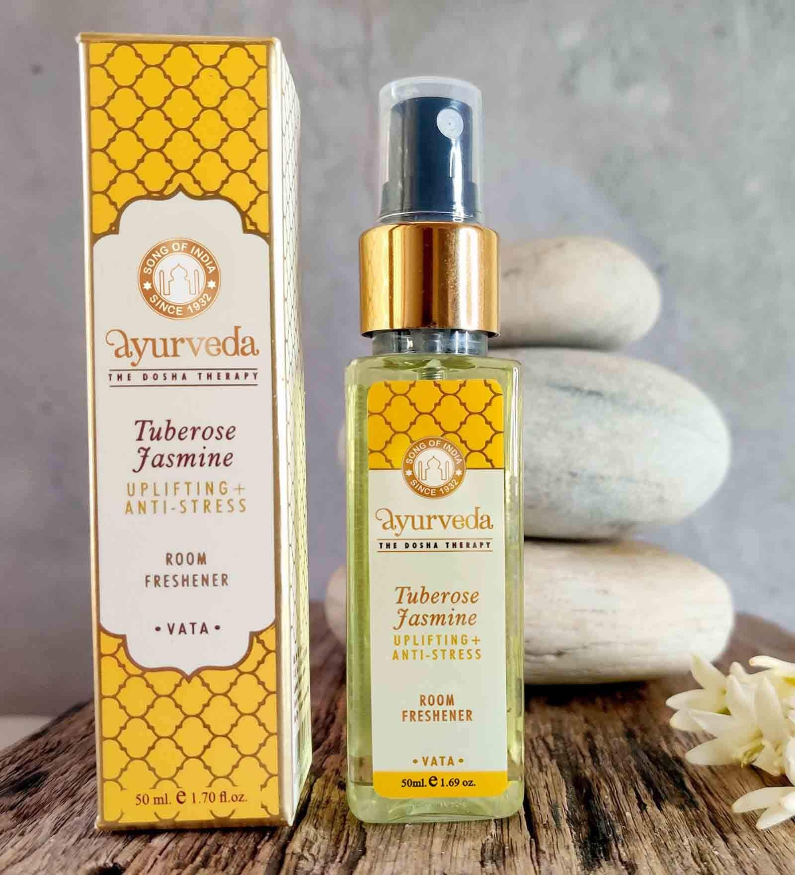 Buy Tuberose Jasmine Ayurveda Room Freshener In Square Bottle With Gold