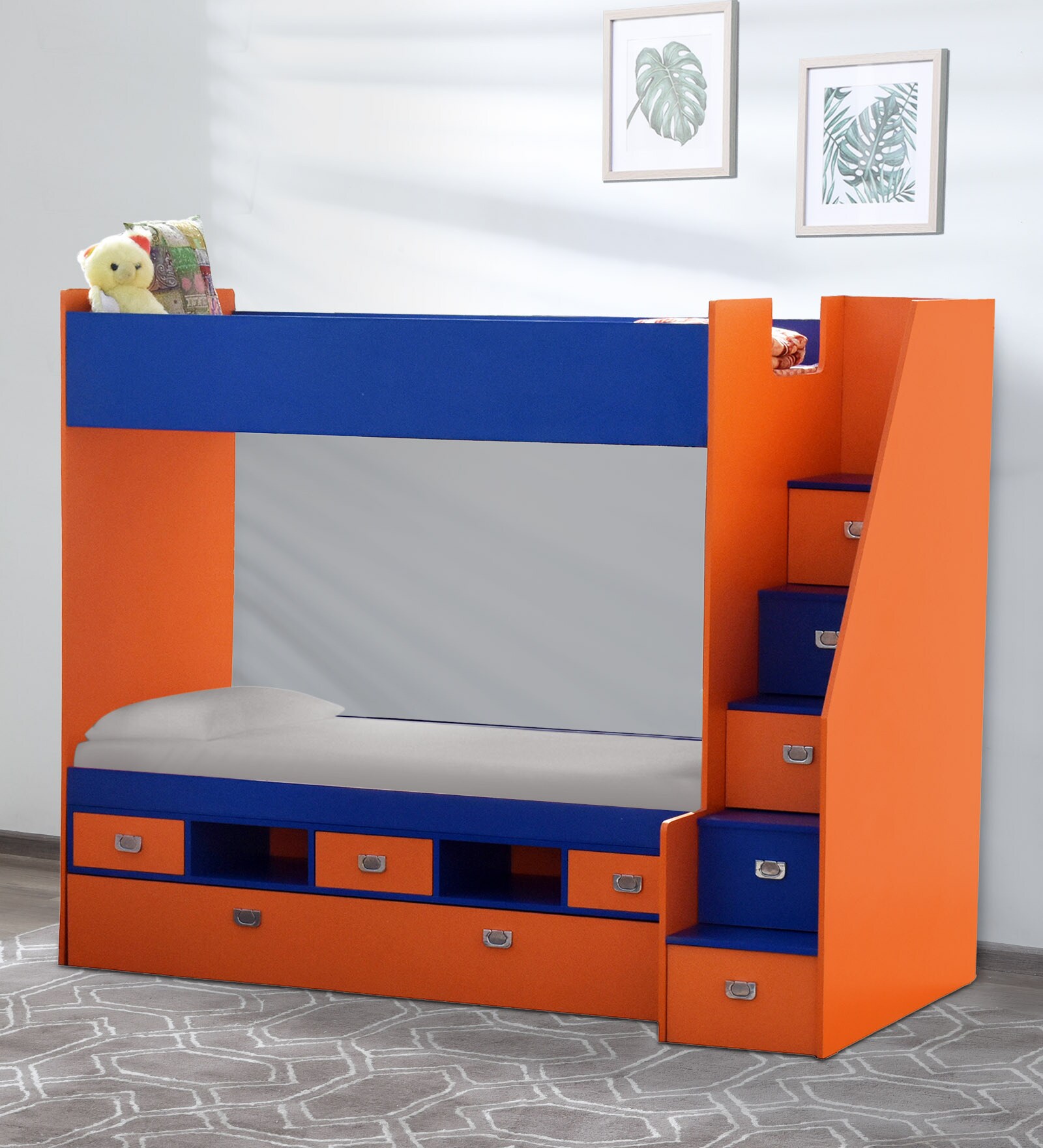 Buy Tuffy Bunk Bed with Drawer Storage in Blue and Orange Finish