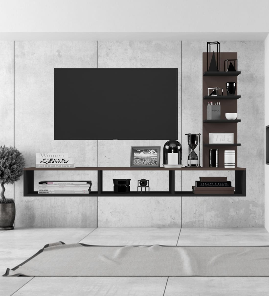 Buy Nelson TV Unit in Black & Walnut Finish Online TV Units TV