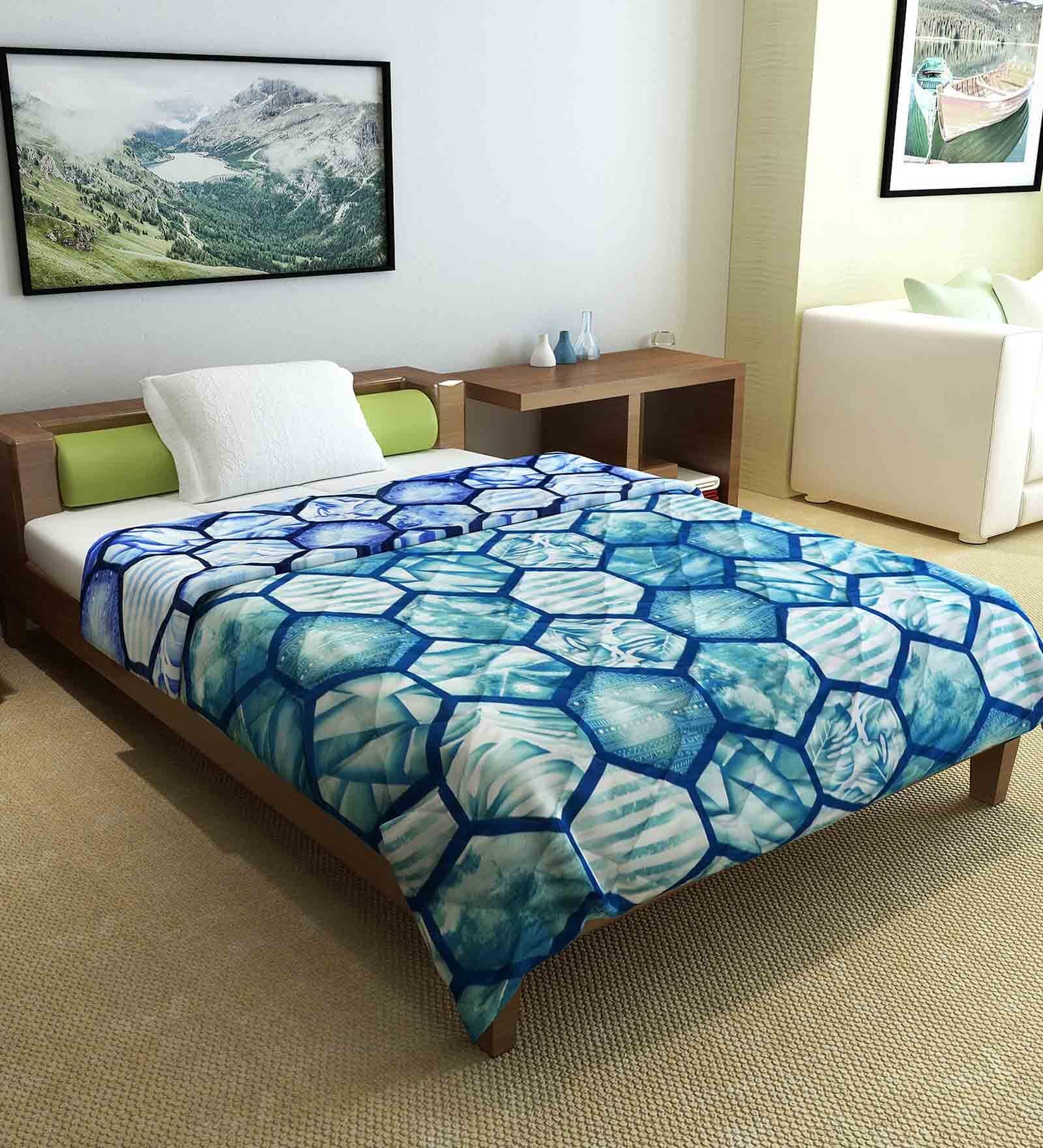 Buy Ultra Soft Microfiber Reversible Abstract Print Turquoise and Blue