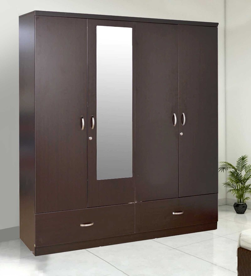 Buy Ultima Four Door Wardrobe With Mirror In Walnut Colour By