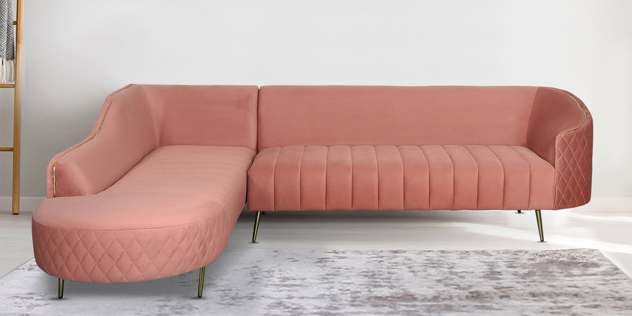 Buy Valencia Velvet RHS Sectional Sofa in Blush Pink Colour Online
