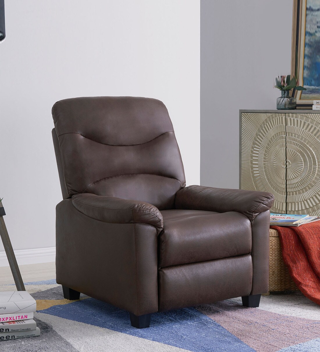 Buy Venice Fabric Manual 1 Seater Recliner in Brown Colour Online