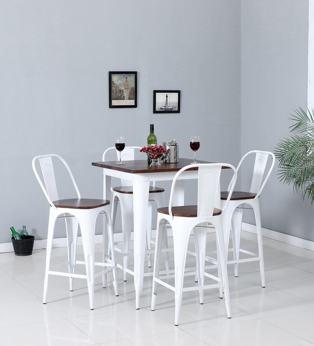 Buy Spaulding Metal Bar Table Set in White Colour With 4 Chairs Online Bar Table Sets Bar