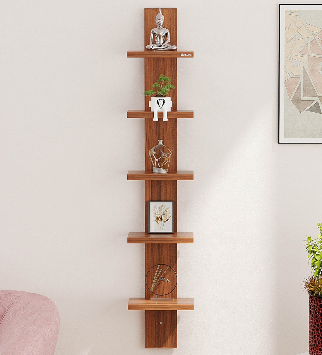 Buy Walnut Engineered Wood Louis Floating Wall Shelf Online Modern