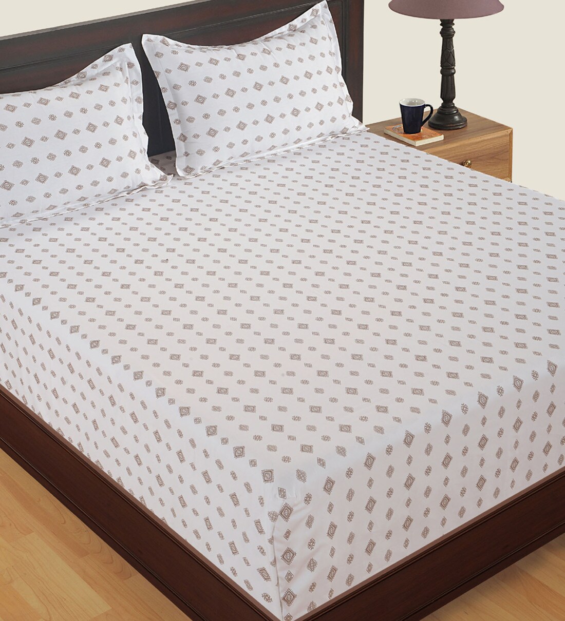 Buy White Traditional 210 TC Cotton 1 Double King Size Bedsheet with 2