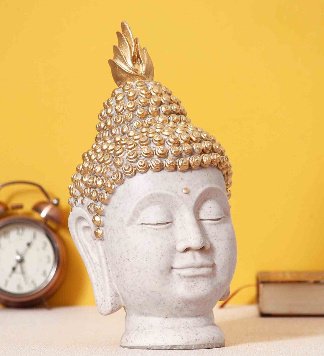 Buy White and Golden Polyresin Decorative Buddha Head Showpiece by