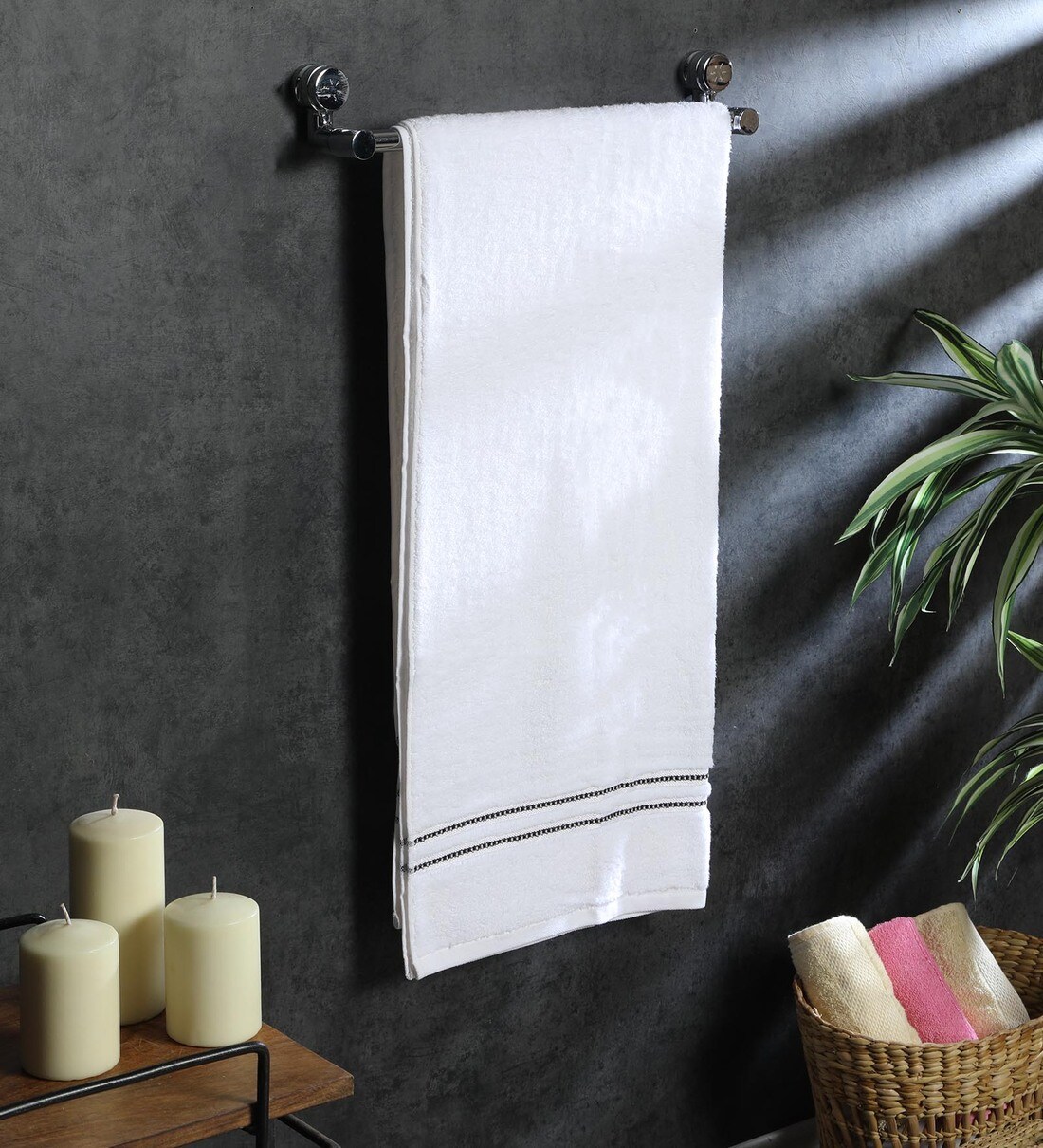 Buy White Solid 400 GSM Cotton Bath Towel by Raymond Home Online