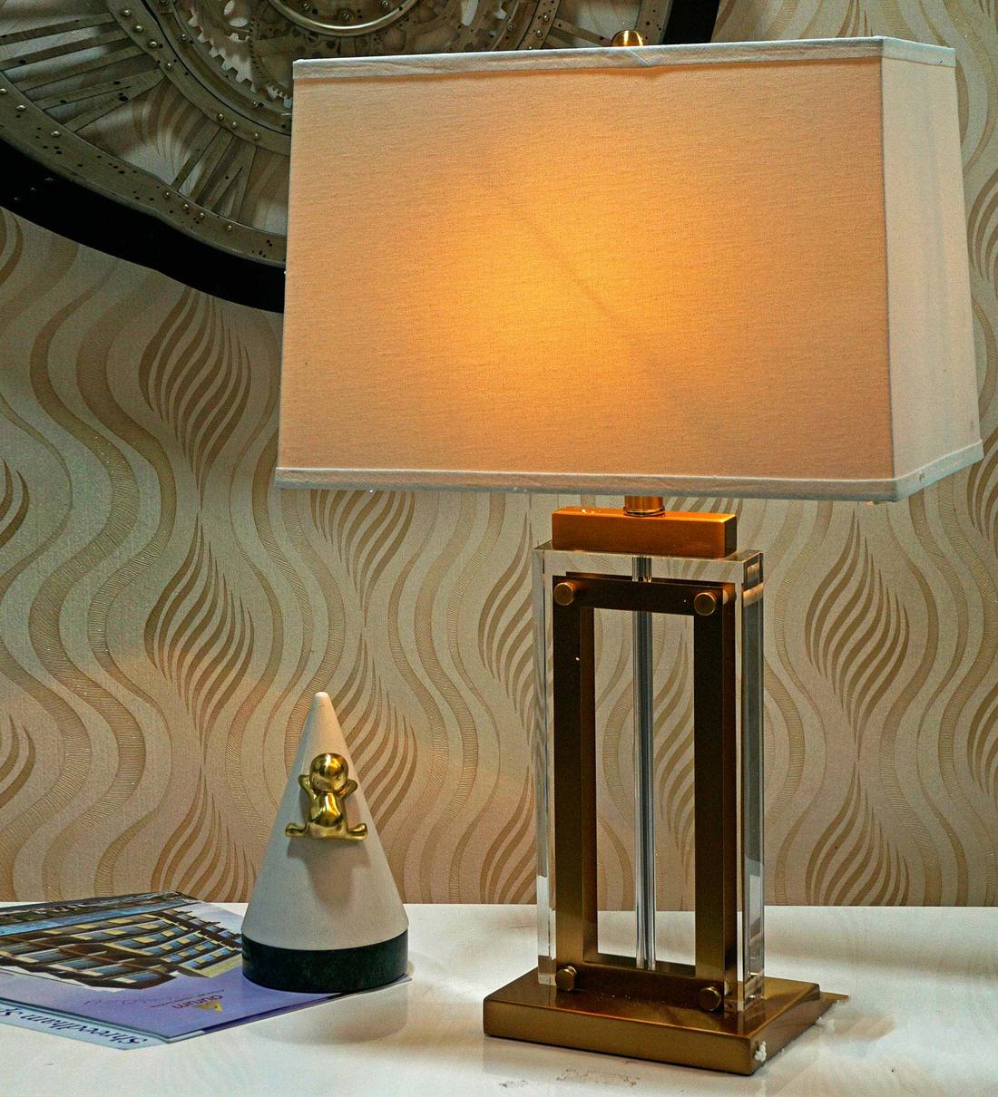 Buy White Fabric Shade Table Lamp with Gold Base by Hermosa Casa Online