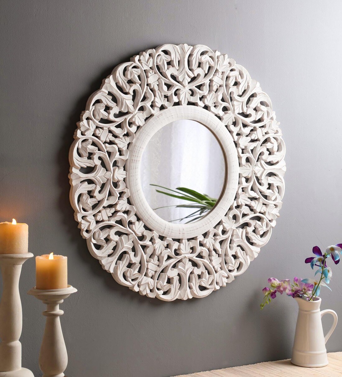 Buy White Mango Wood Museum Decorative Mirror Online Decorative