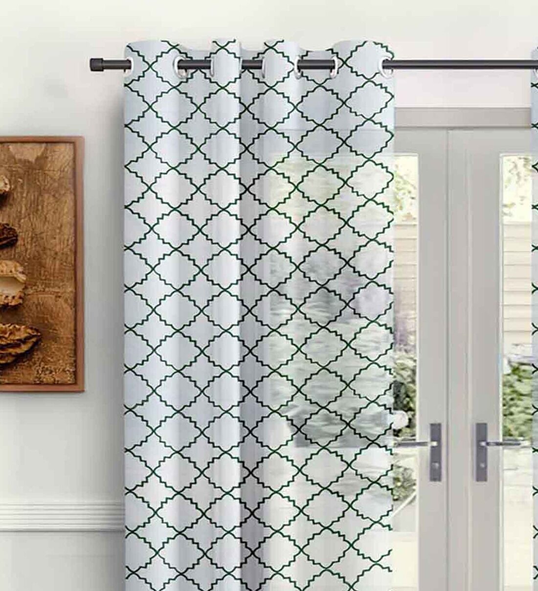 Buy White Polyester Abstract 5ft Sheer Eyelet 2 Pc Window Curtains by