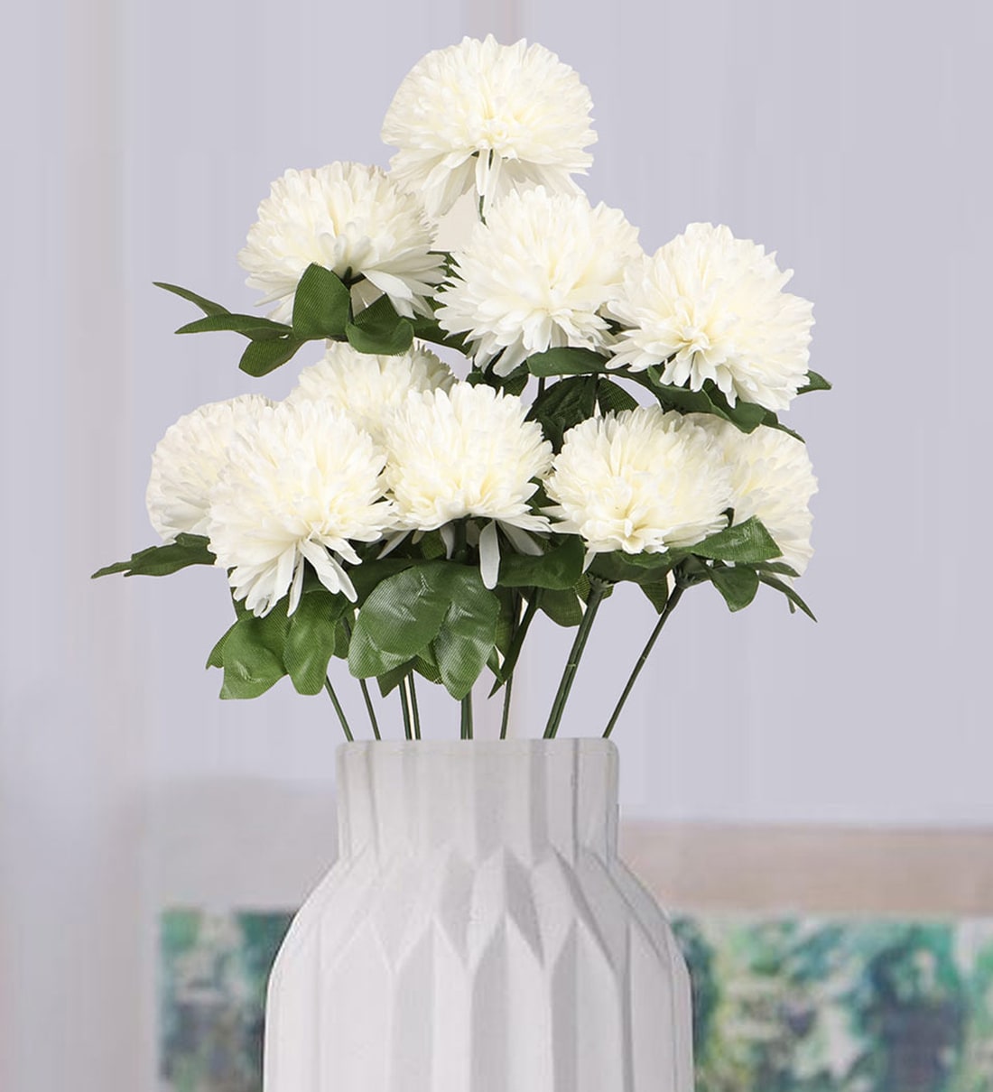 Buy White Polyester Artificial Chrysanthemum Flower Without Pot by Tied