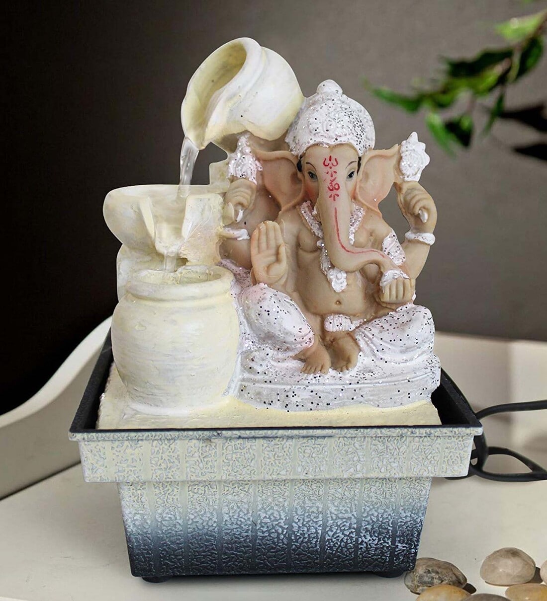 Buy White Polyresin Ganesha Indoor Water Fountain Online Indoor