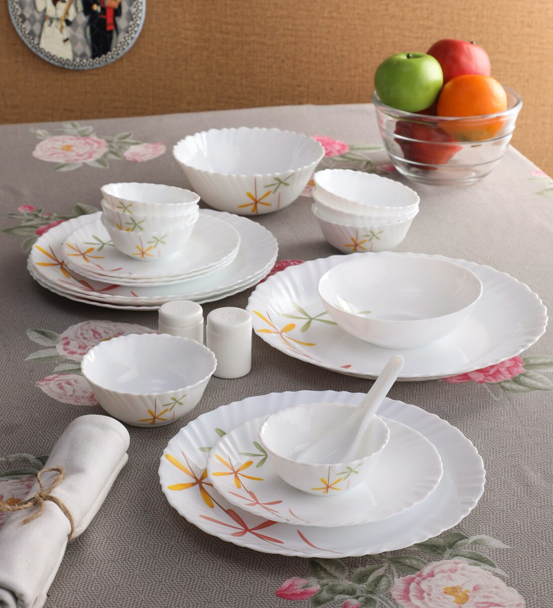 Buy Autumn Flower White Opalware Dinner Set 47 Pieces By La Opala