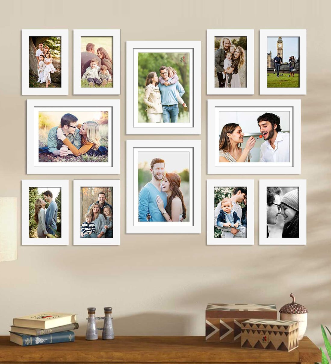 Buy White Synthetic Wood Set Of 12 Art Street Collage Photo Frames at