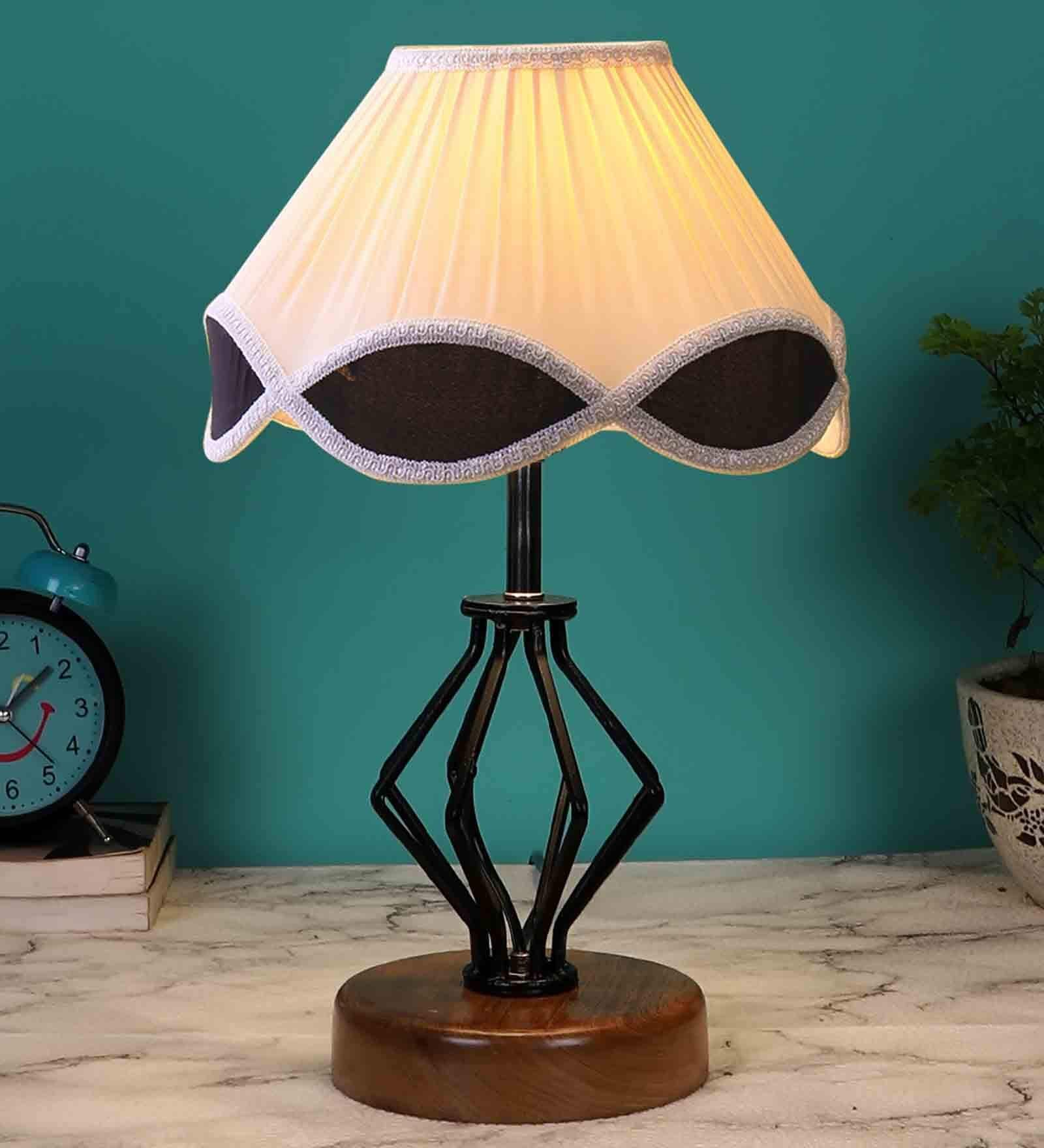 Buy White And Black Shade Table Lamp With Shade Table Lamp With Wood And Iron Base By New Era At 67 4216