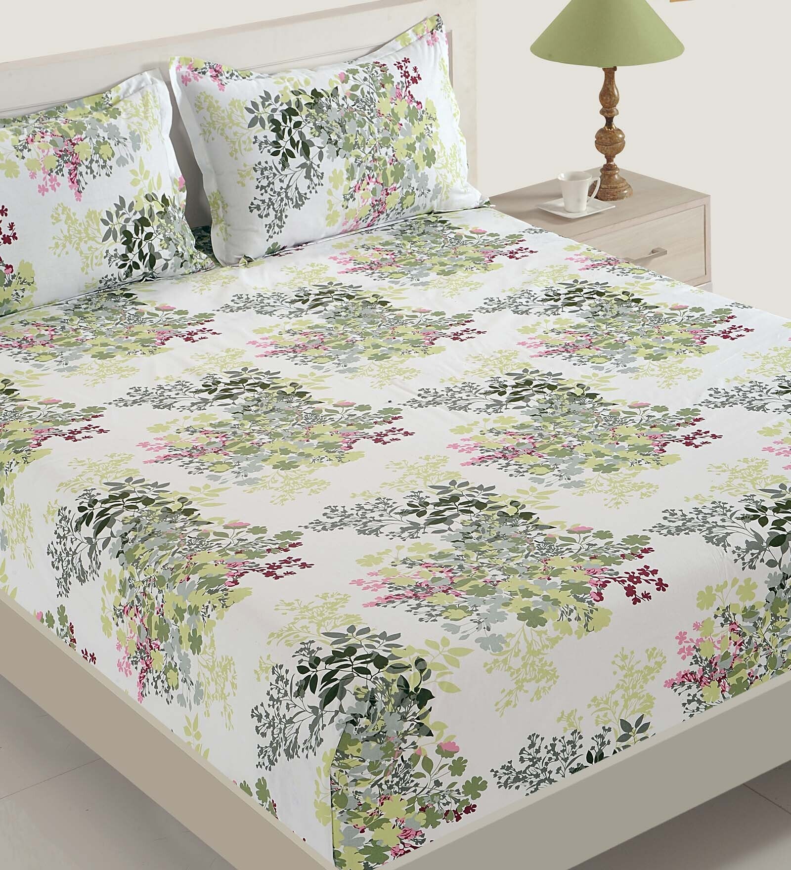Buy White Floral 160 TC Cotton Single Bed Sized Bed Sheets With 1