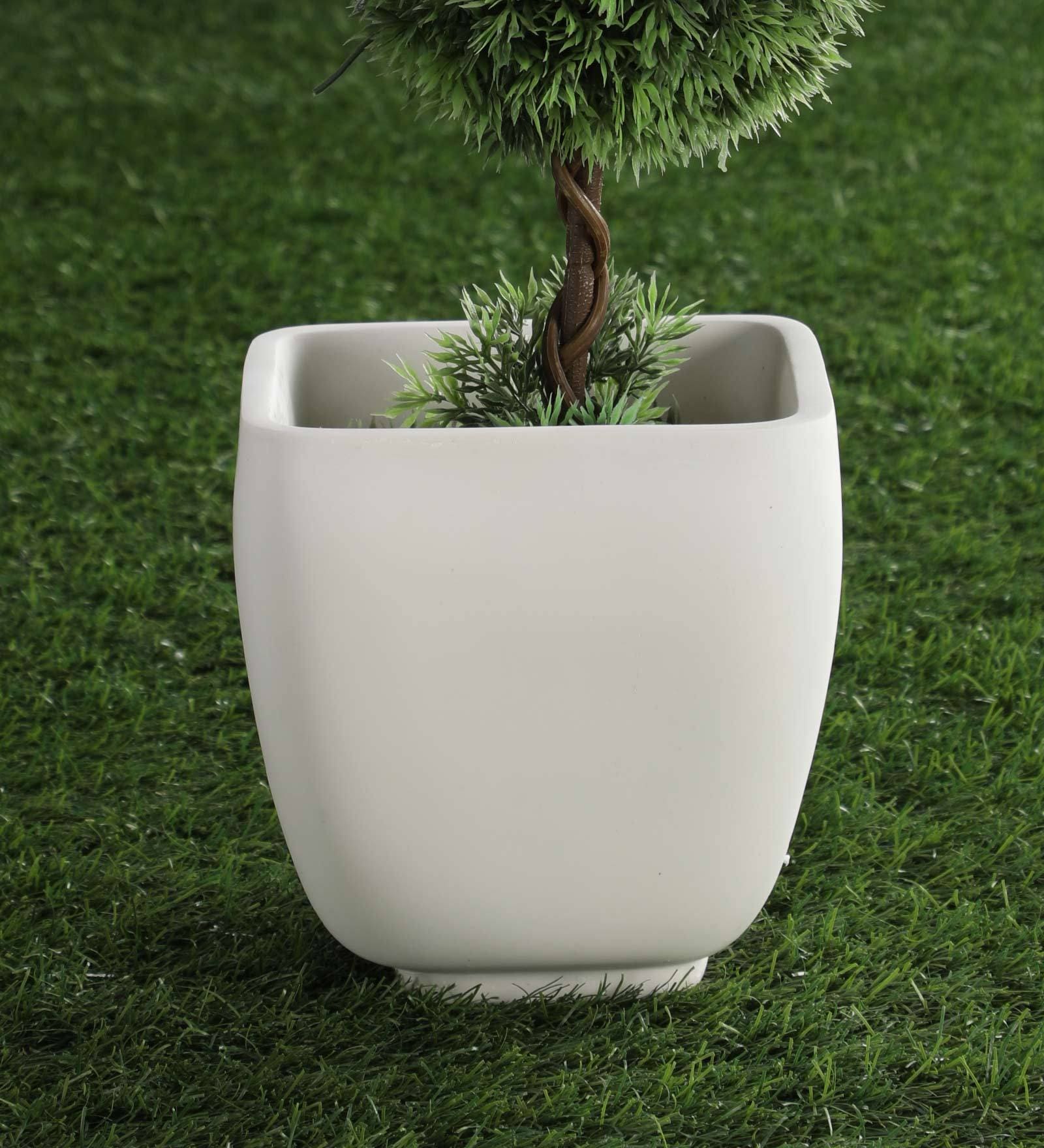 Buy White Polystone Square Shaped Small Planter by Yuccabe Italia