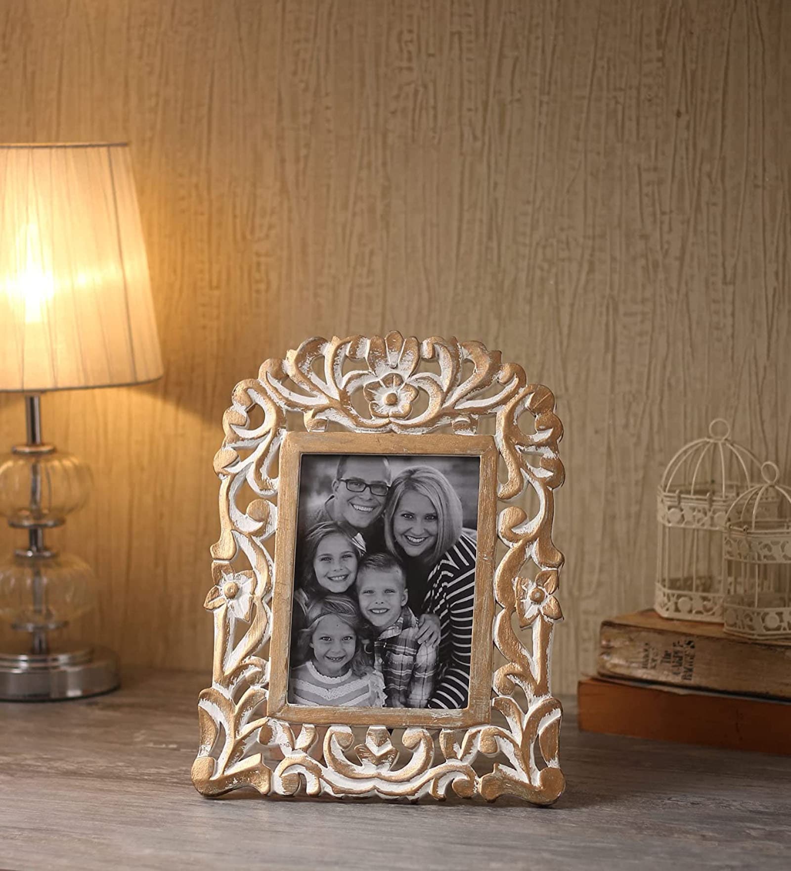 Buy White Engineered Wood Table Top Wooden Carved Square Photo Frame by