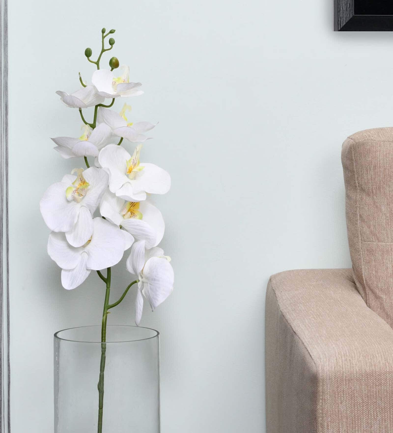 Buy White Fabric & Plastic Orchid Butterfly Artificial Flower Stick